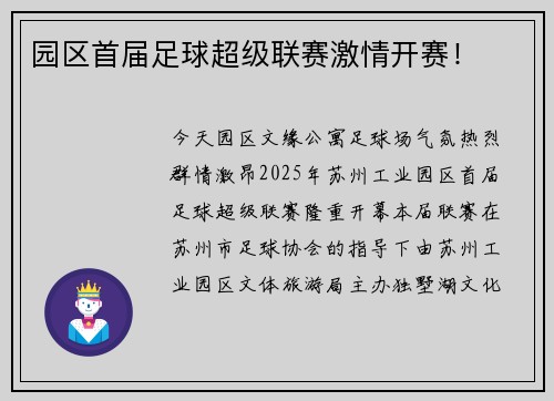 园区首届足球超级联赛激情开赛！